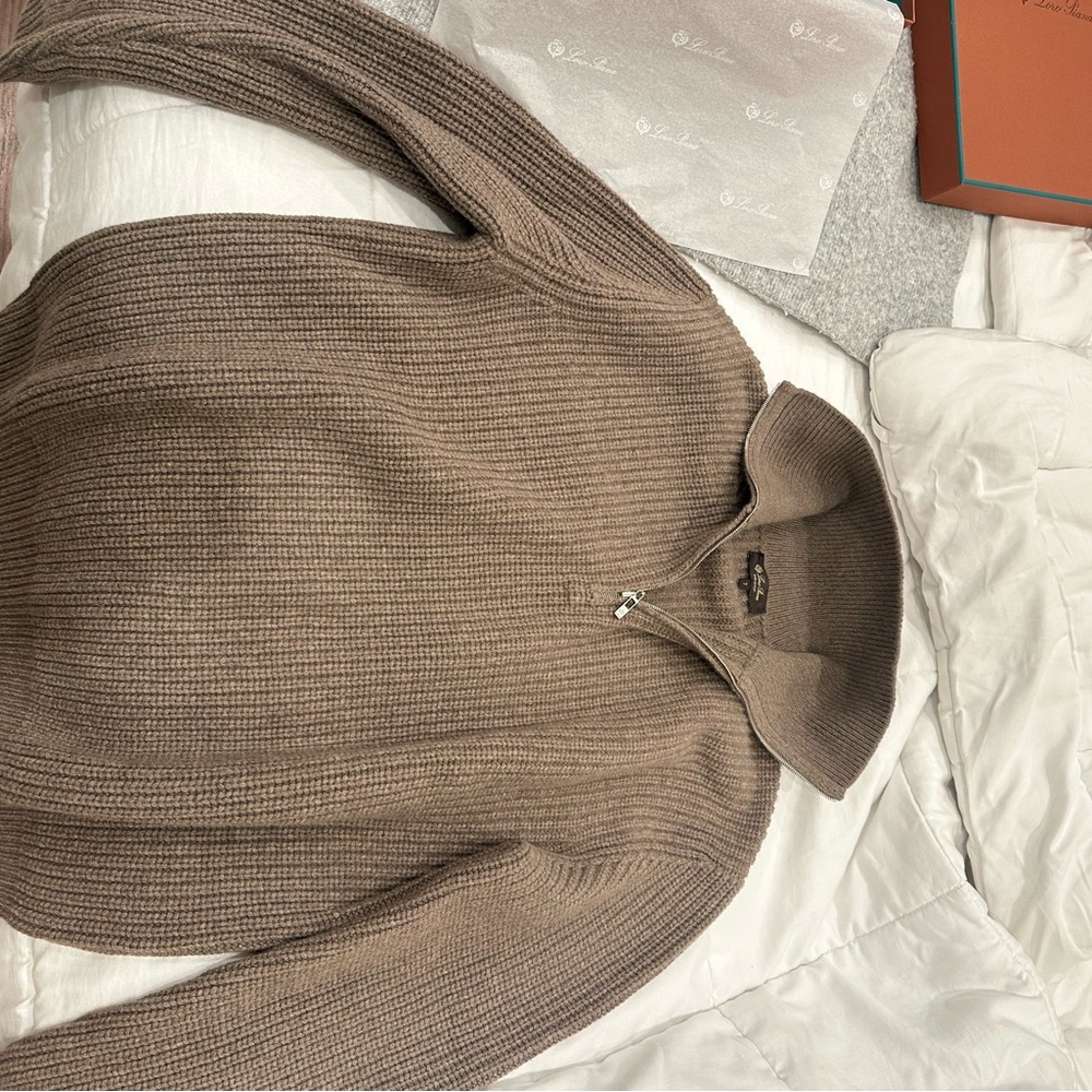 Brown Ribbed Half-Zip Sweater